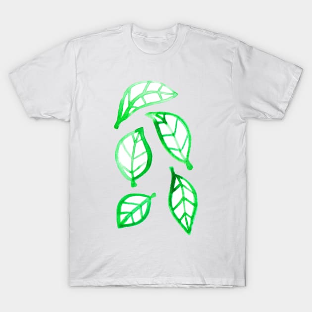 Simple Green Watercolor Leaves T-Shirt by saradaboru